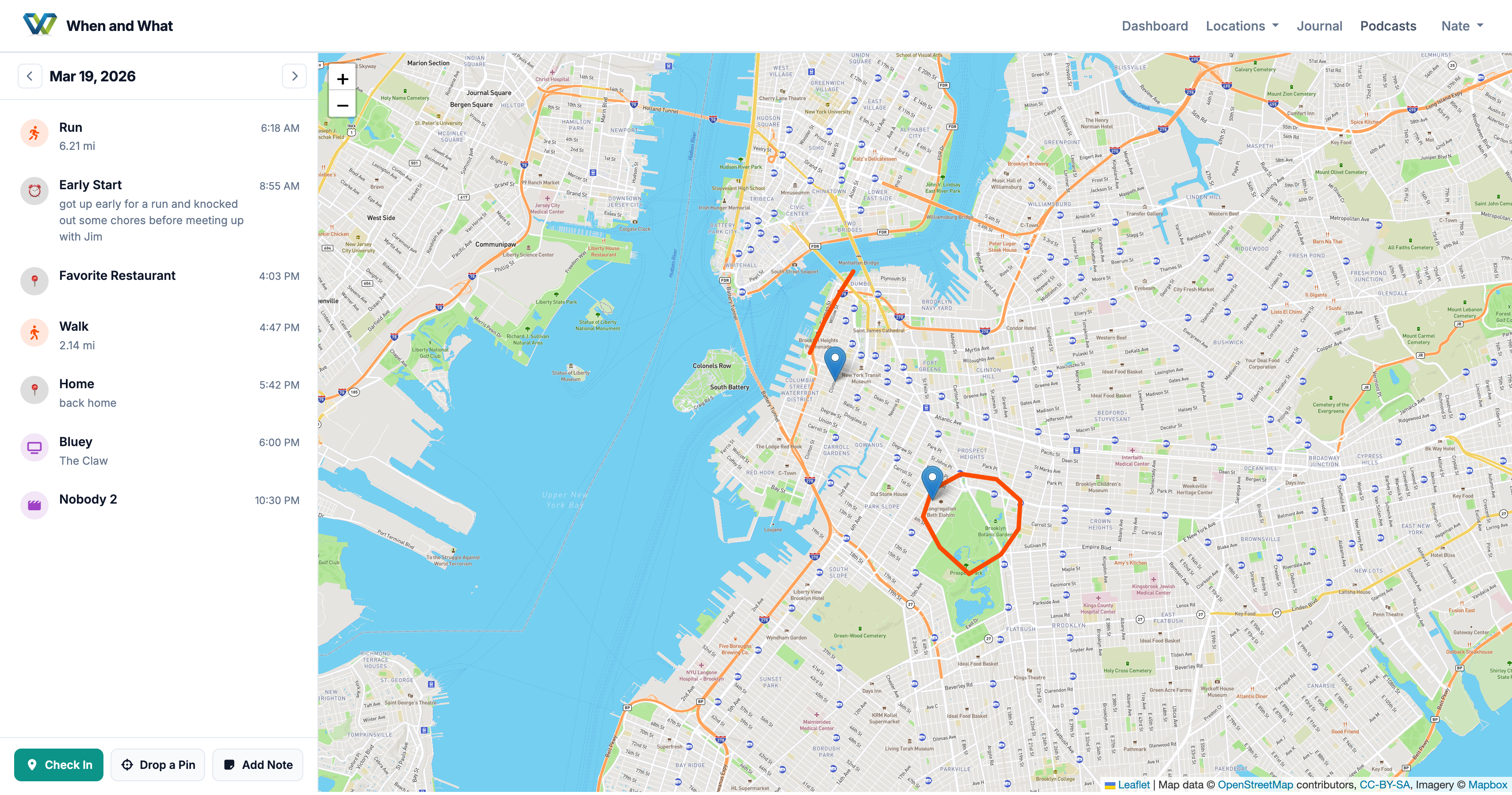 Screenshot of whenandwhat.app dashboard