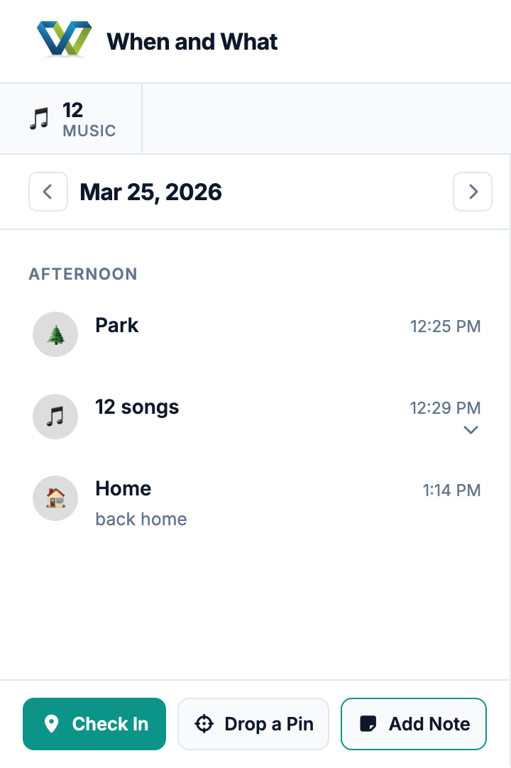 Screenshot of whenandwhat.app music events